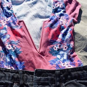Express floral plunge body suit